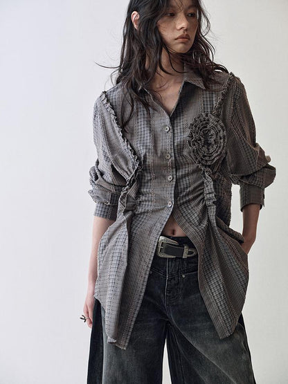 AnnoMundi Floral Pleat Checkered Shirt Skirt Set
