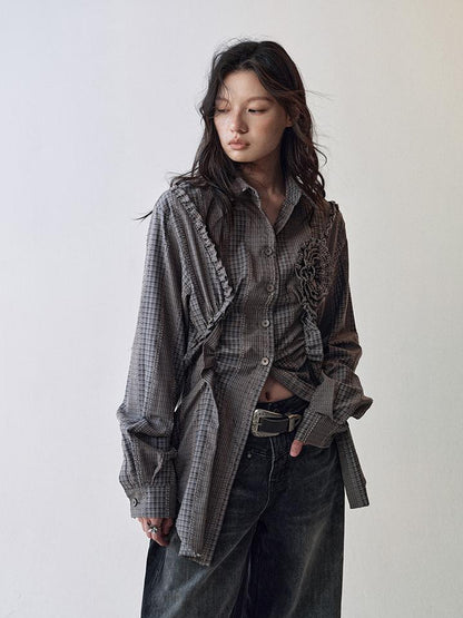 AnnoMundi Floral Pleat Checkered Shirt Skirt Set