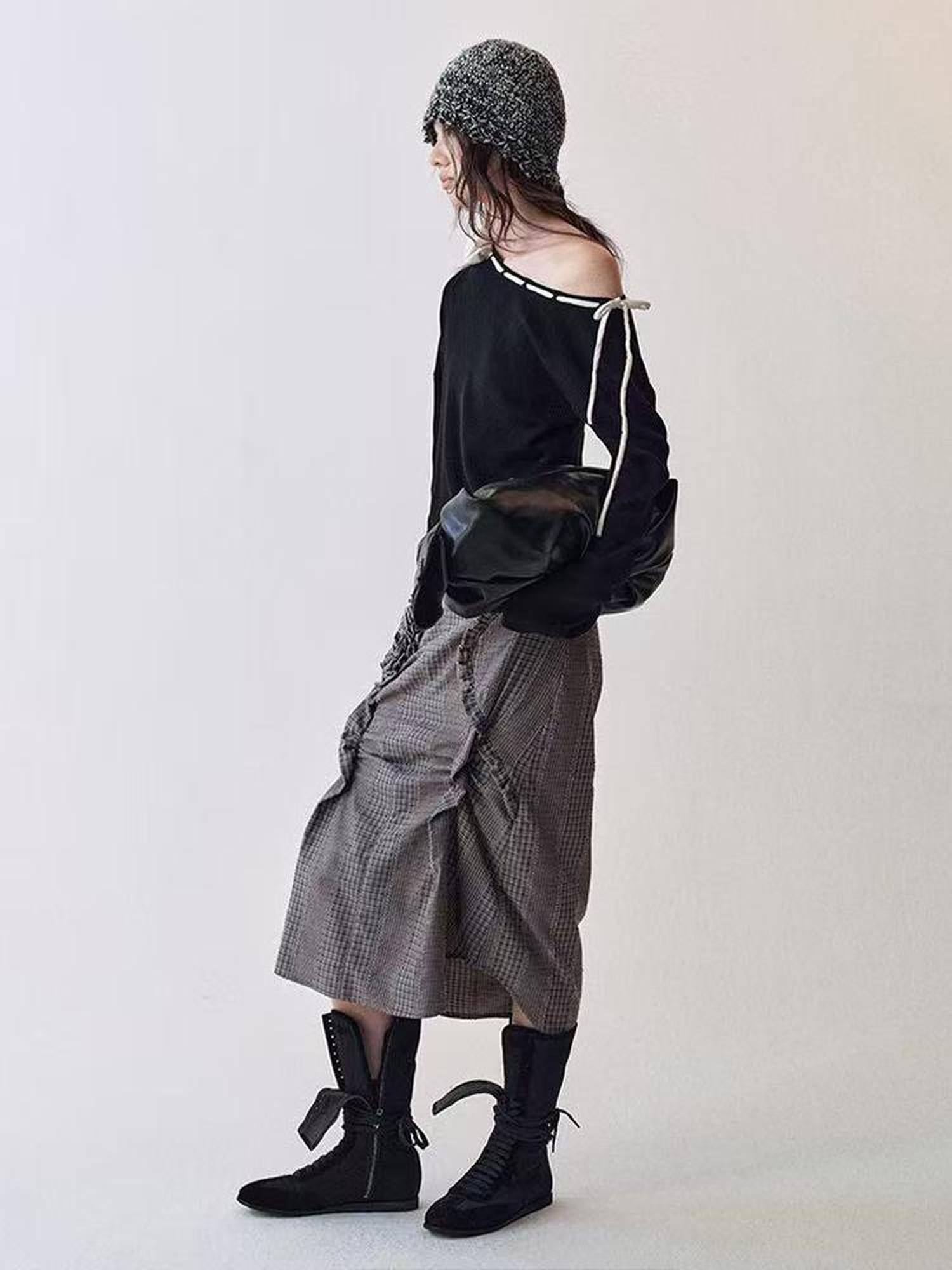 AnnoMundi Floral Pleat Checkered Shirt Skirt Set