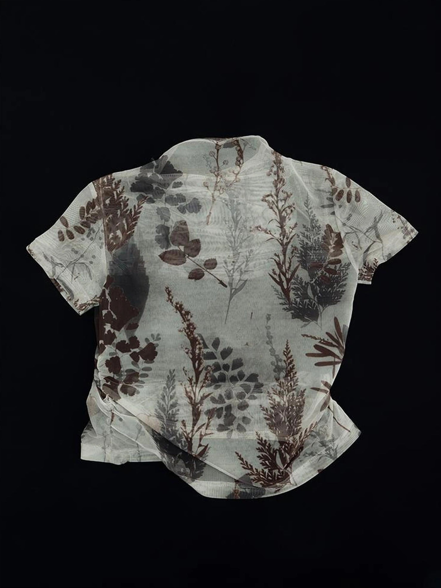 AnnoMundi Floral Veil Sheer Mesh Tee V-neck T-shirt Long Sleeve T-shirt