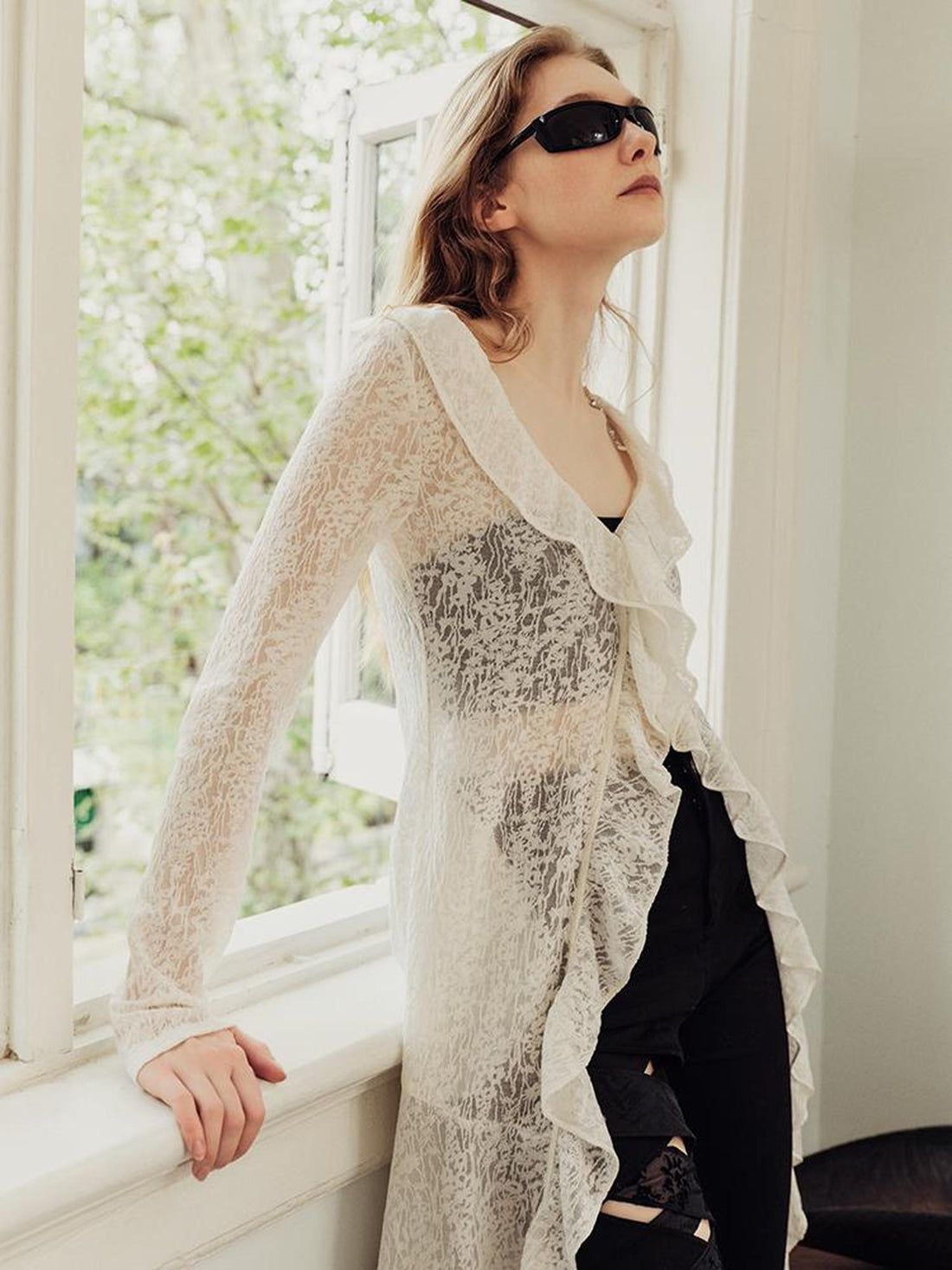 AnnoMundi Floral Veil Sun Kissed Cover Up V Neck T Shirt Long Sleeve