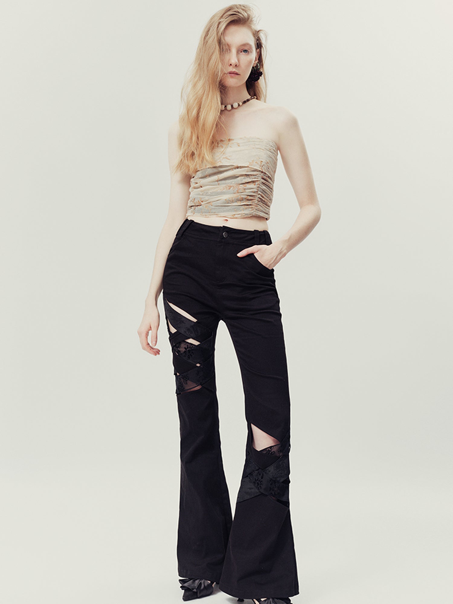 AnnoMundi Floral Weave Micro Flare Trousers