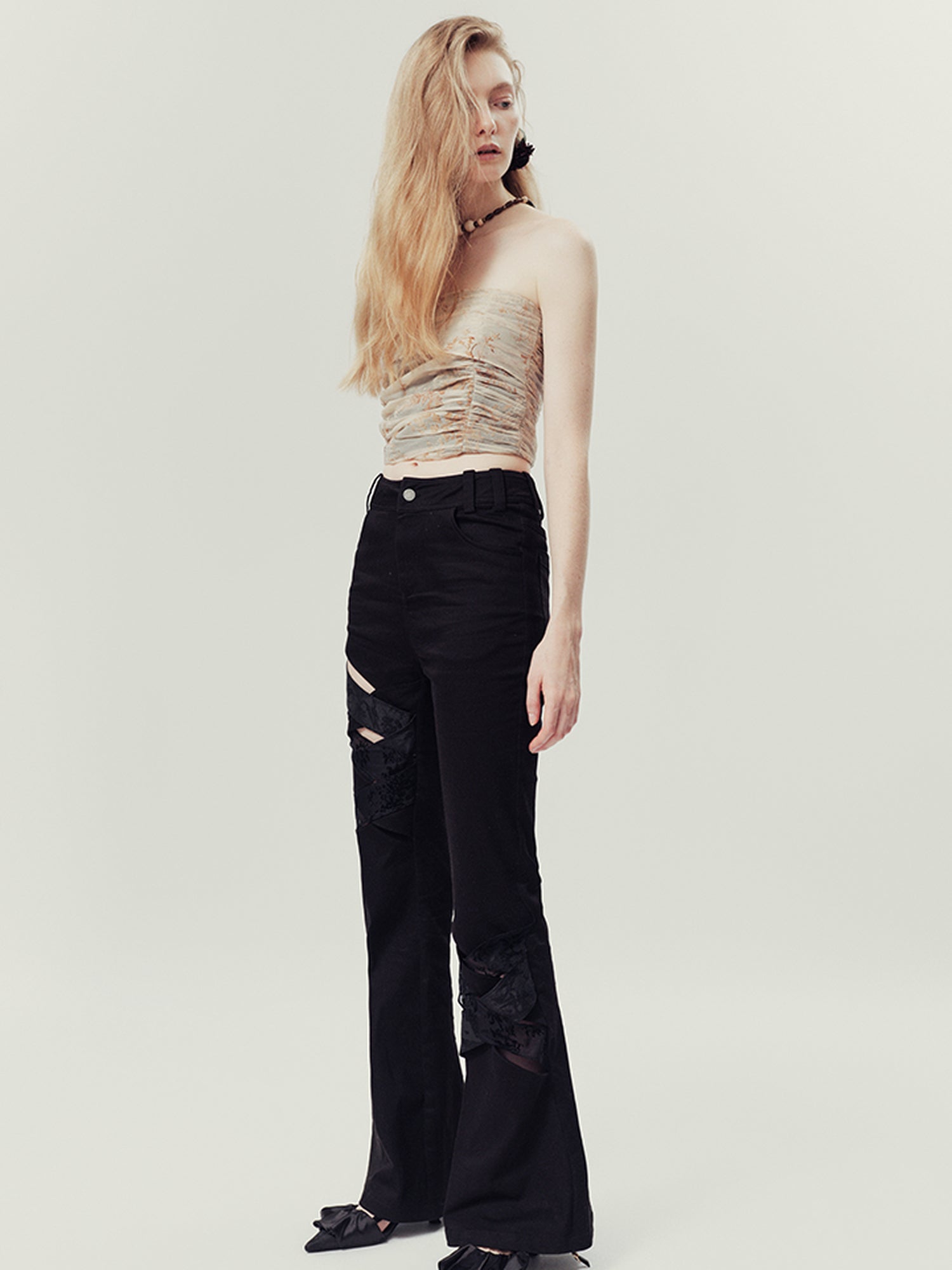 AnnoMundi Floral Weave Micro Flare Trousers