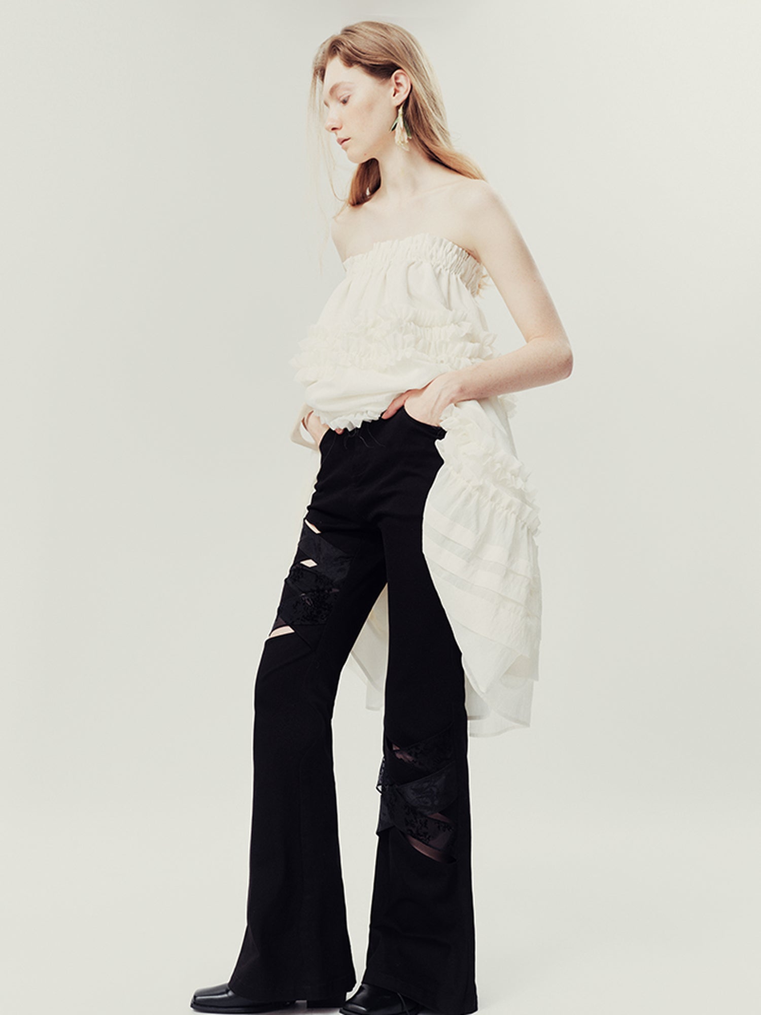AnnoMundi Floral Weave Micro Flare Trousers