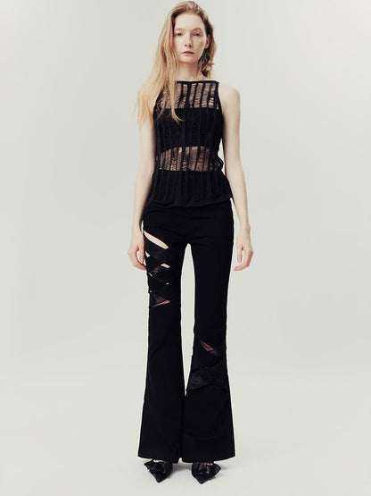 AnnoMundi Floral Weave Micro Flare Trousers