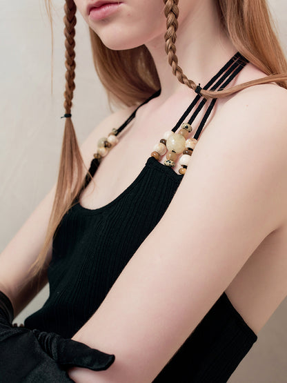 AnnoMundi French Beaded Strap Halter Top