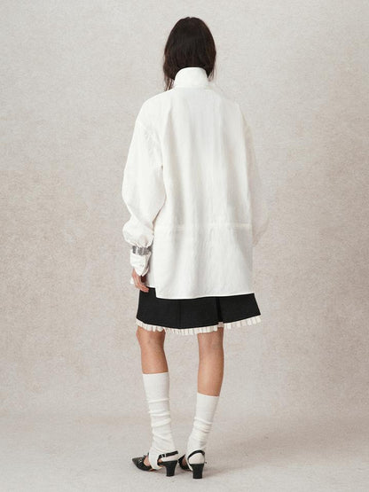AnnoMundi French Lace Blouse With Drawstring Neckline And Floral Embroidery