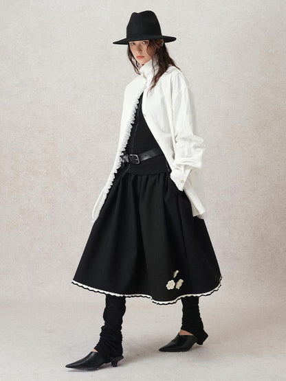 AnnoMundi French Lace Blouse With Drawstring Neckline And Floral Embroidery