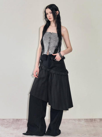AnnoMundi French Style Layered Ruffle Wide Leg Palazzo Pants