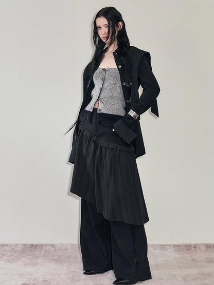 AnnoMundi French Style Layered Ruffle Wide Leg Palazzo Pants