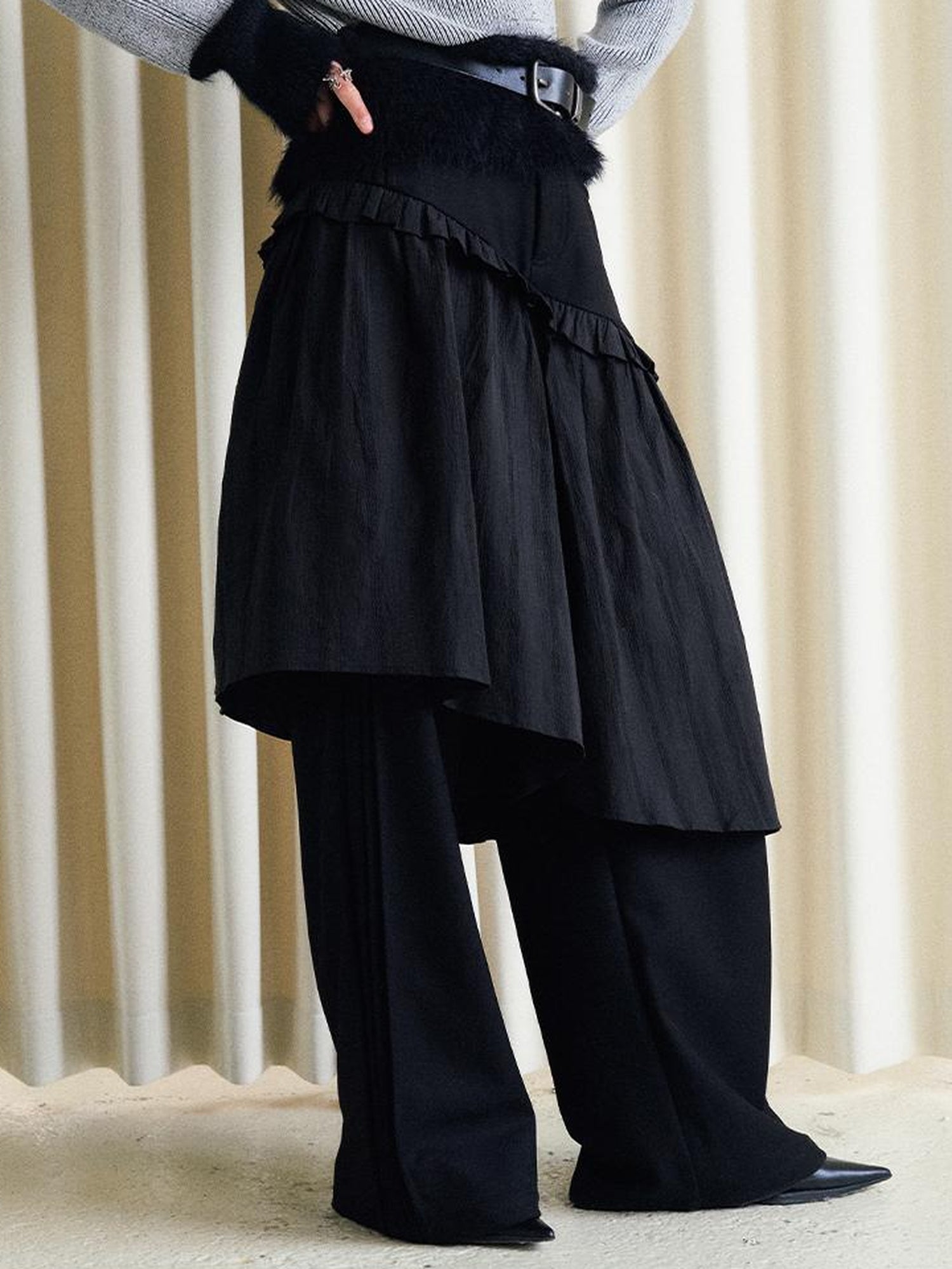AnnoMundi French Style Layered Ruffle Wide Leg Palazzo Pants