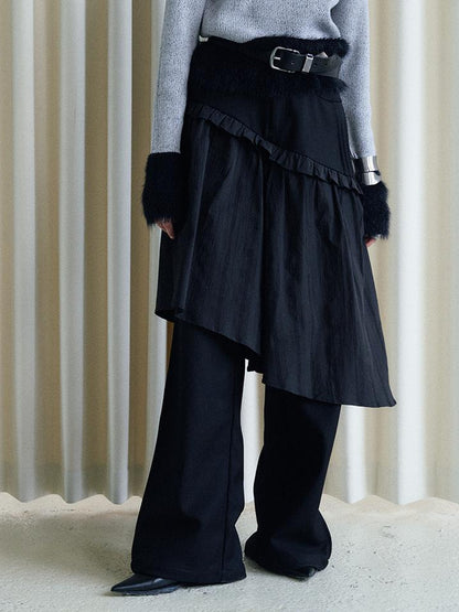 AnnoMundi French Style Layered Ruffle Wide Leg Palazzo Pants