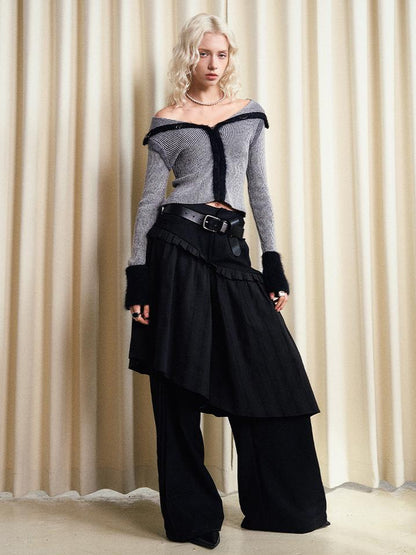 AnnoMundi French Style Layered Ruffle Wide Leg Palazzo Pants