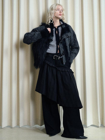 AnnoMundi French Style Layered Ruffle Wide Leg Palazzo Pants