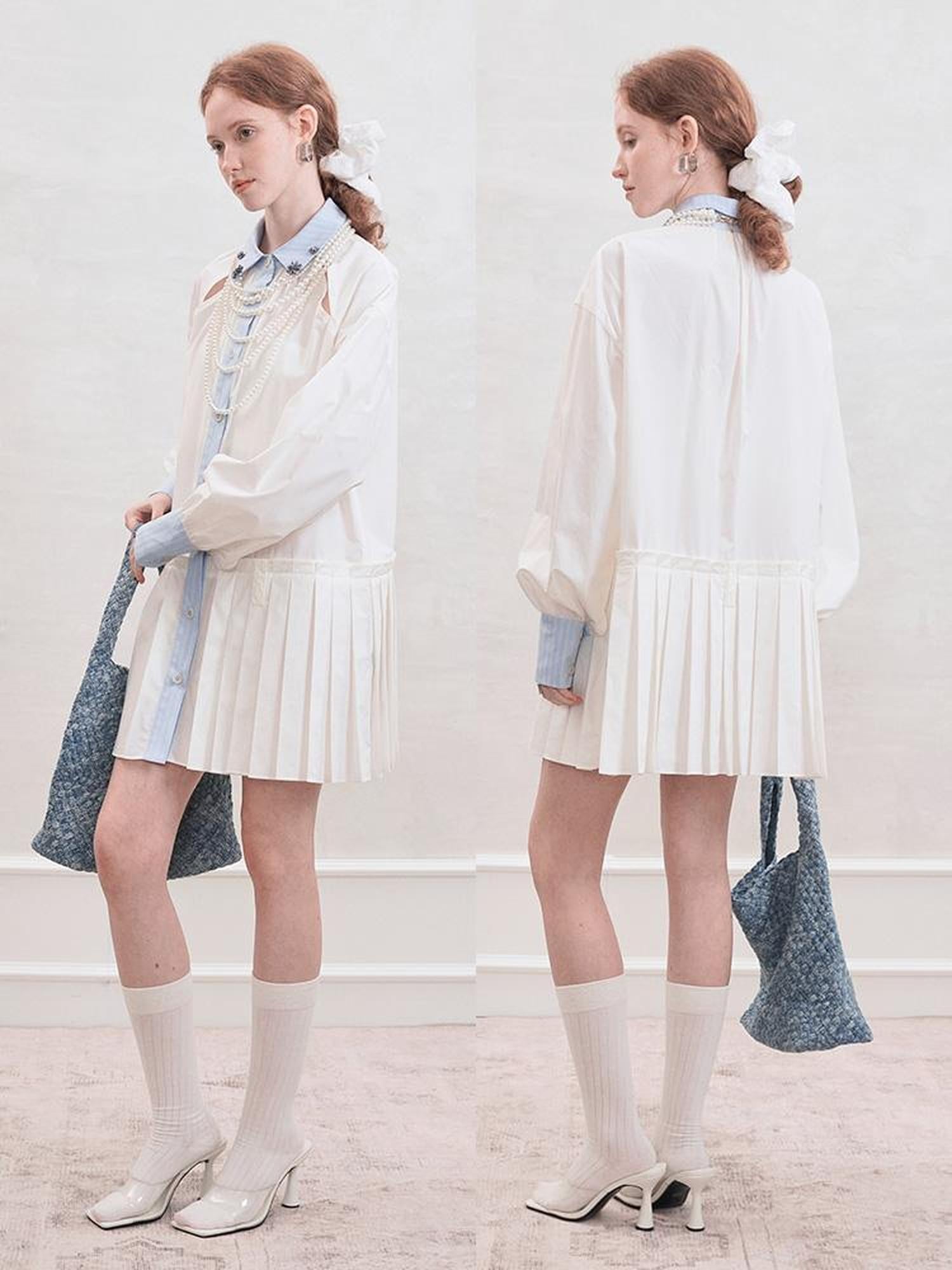 AnnoMundi French White Ruffle Sleeveless Shirt Dress