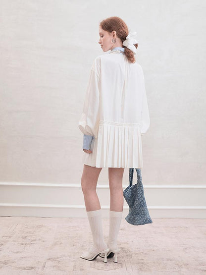 AnnoMundi French White Ruffle Sleeveless Shirt Dress