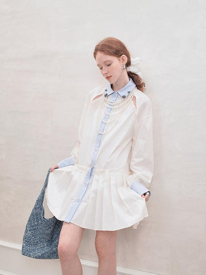 AnnoMundi French White Ruffle Sleeveless Shirt Dress
