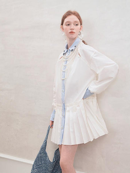 AnnoMundi French White Ruffle Sleeveless Shirt Dress
