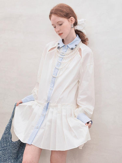 AnnoMundi French White Ruffle Sleeveless Shirt Dress