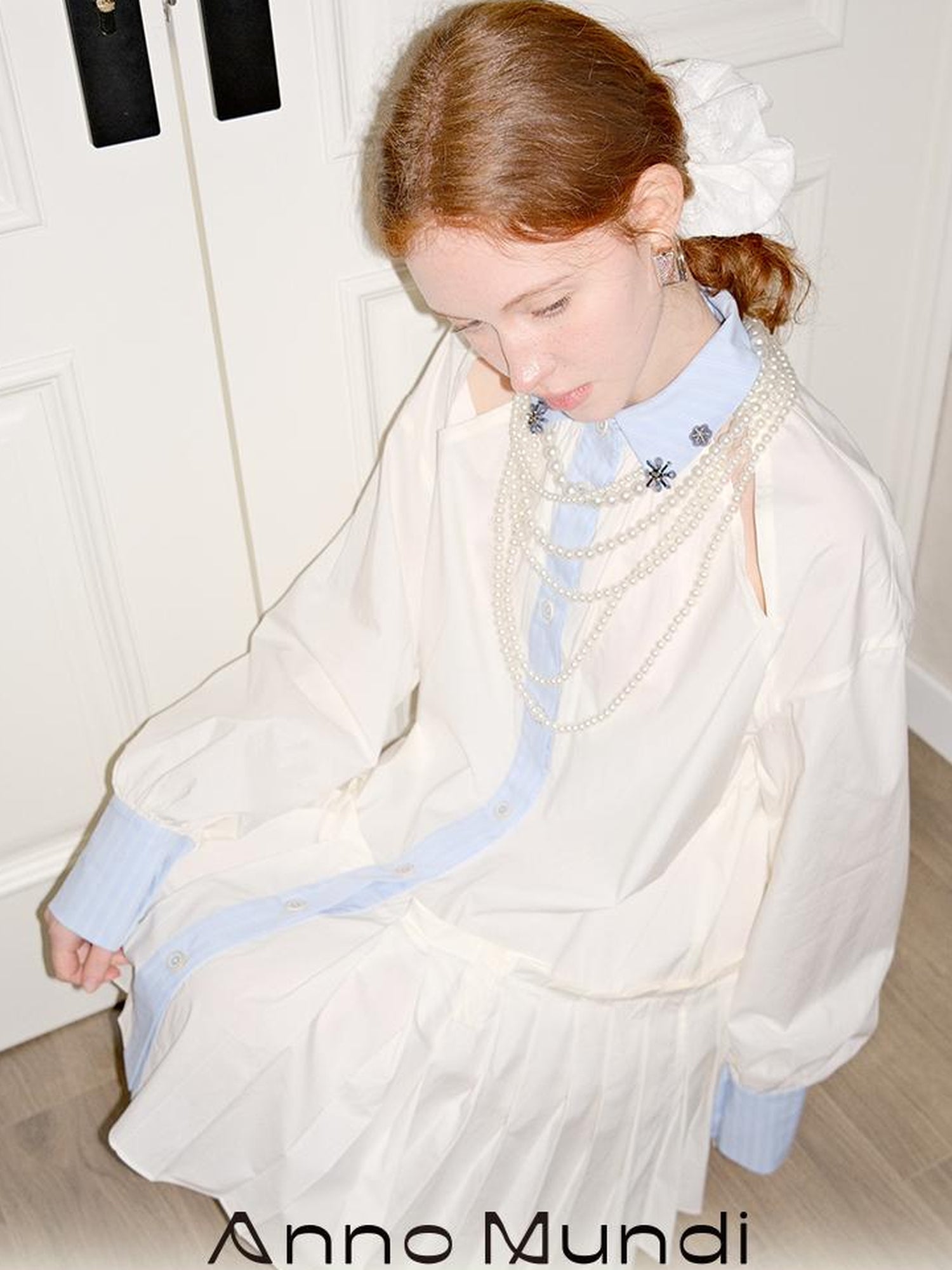 AnnoMundi French White Ruffle Sleeveless Shirt Dress