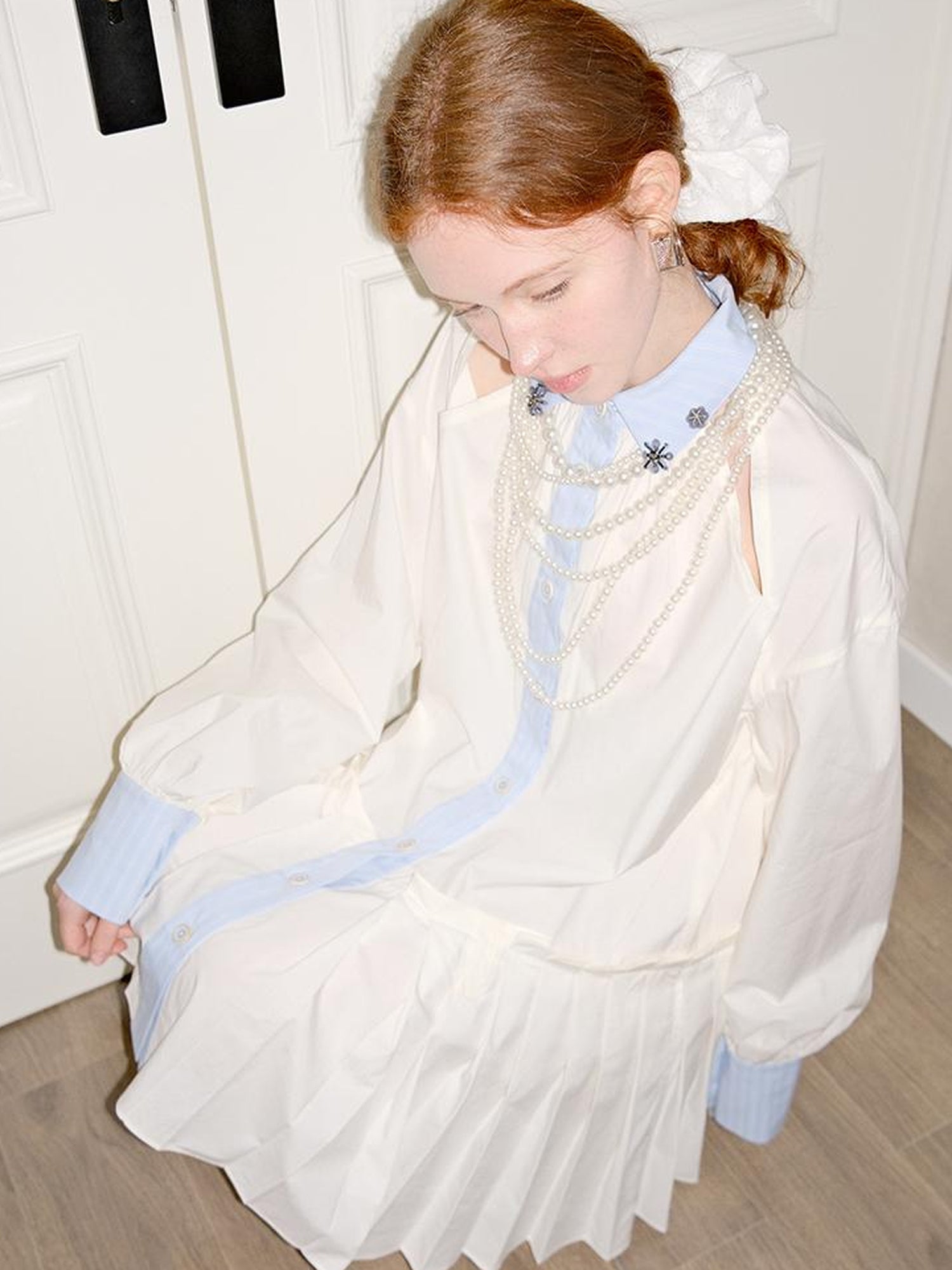 AnnoMundi French White Ruffle Sleeveless Shirt Dress