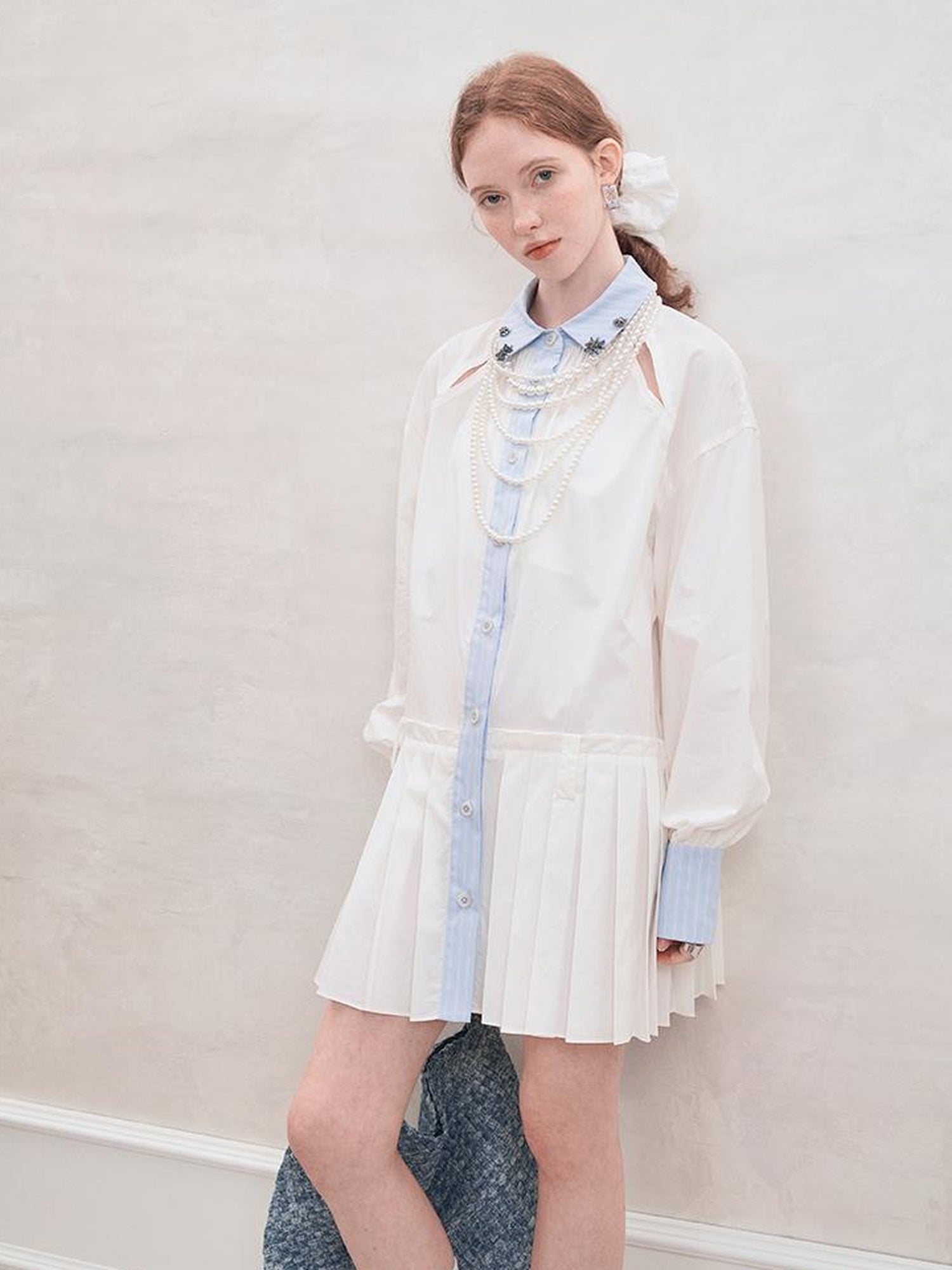 AnnoMundi French White Ruffle Sleeveless Shirt Dress