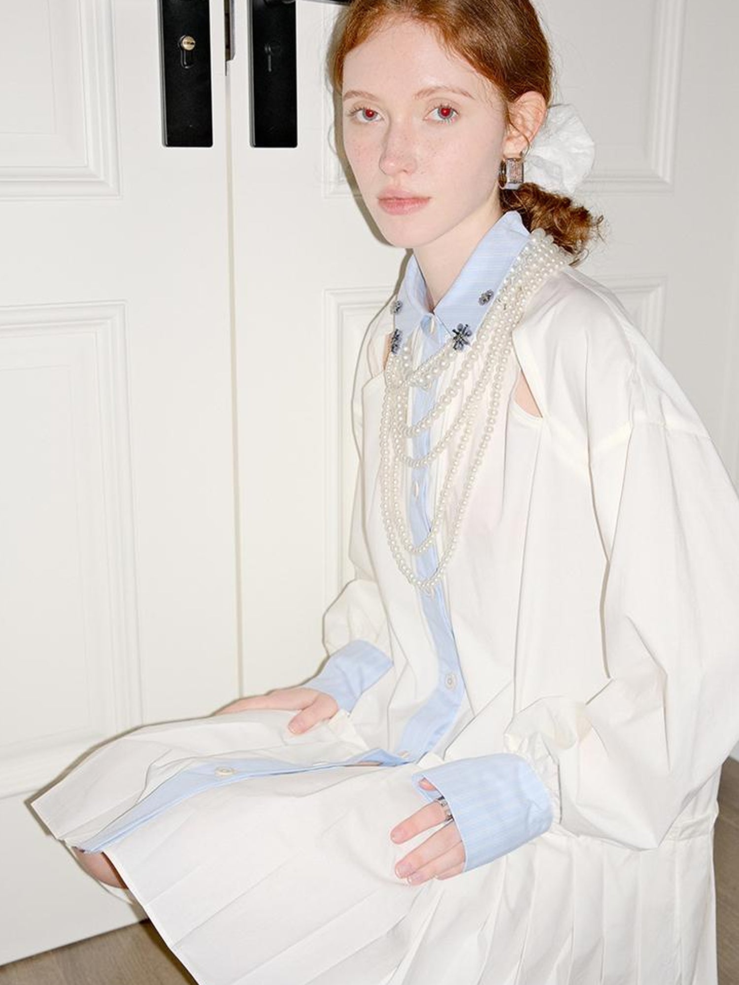 AnnoMundi French White Ruffle Sleeveless Shirt Dress