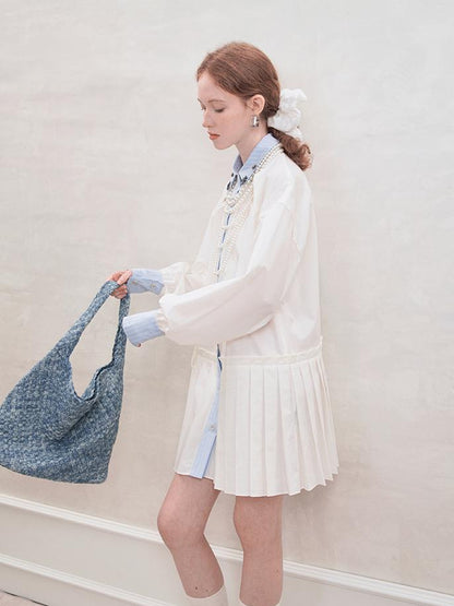 AnnoMundi French White Ruffle Sleeveless Shirt Dress