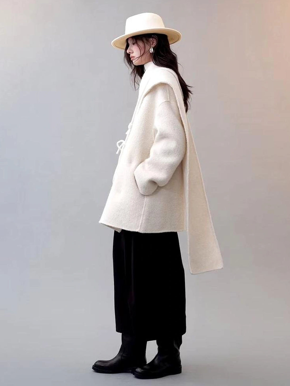 AnnoMundi Frost Velvet Wrap Collar Wool Coat Jacket