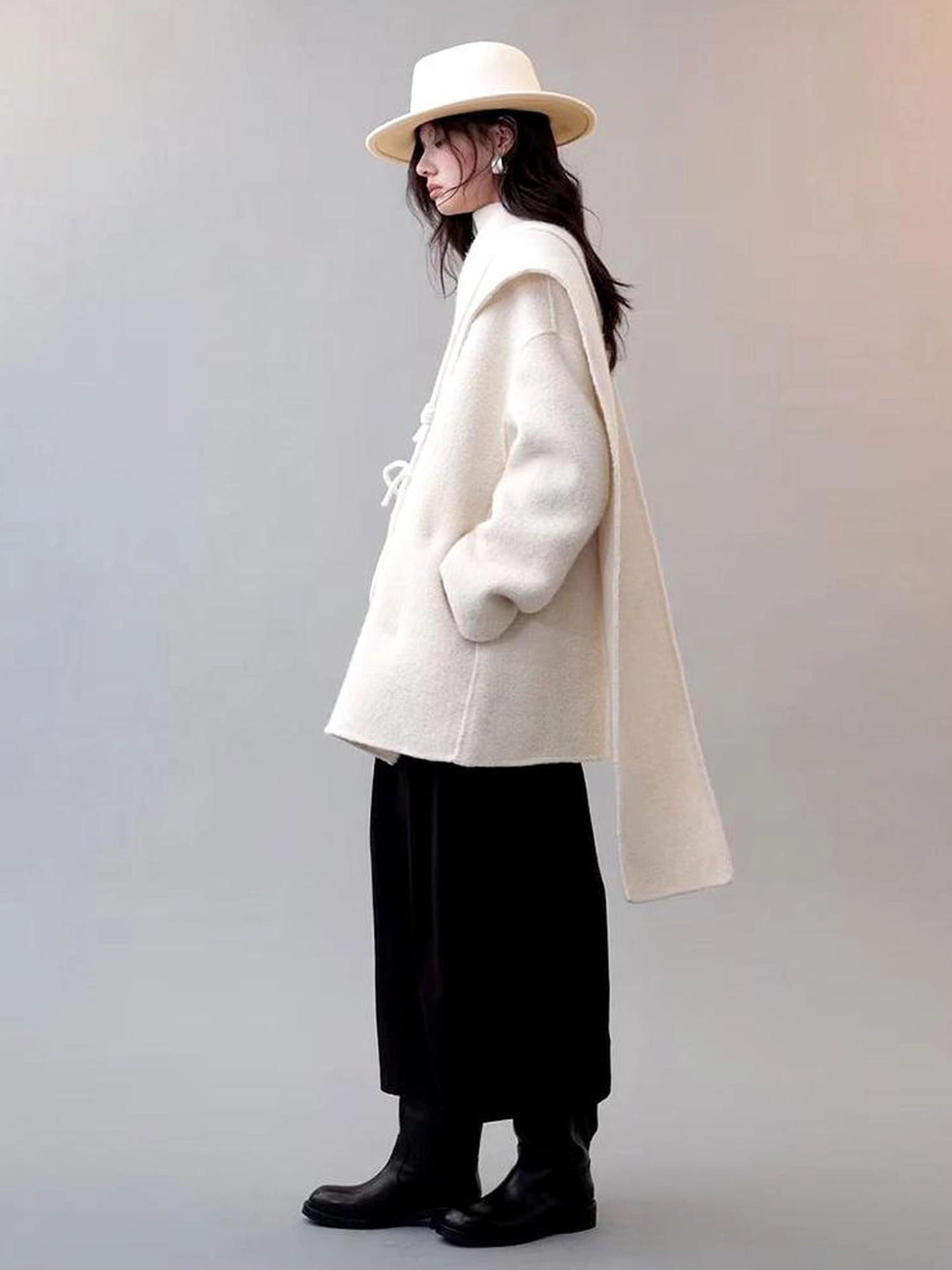 AnnoMundi Frost Velvet Wrap Collar Wool Coat Jacket