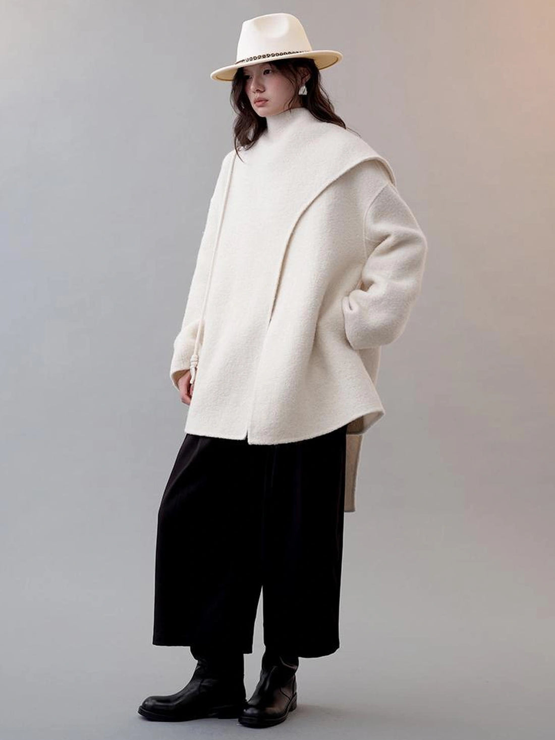 AnnoMundi Frost Velvet Wrap Collar Wool Coat Jacket