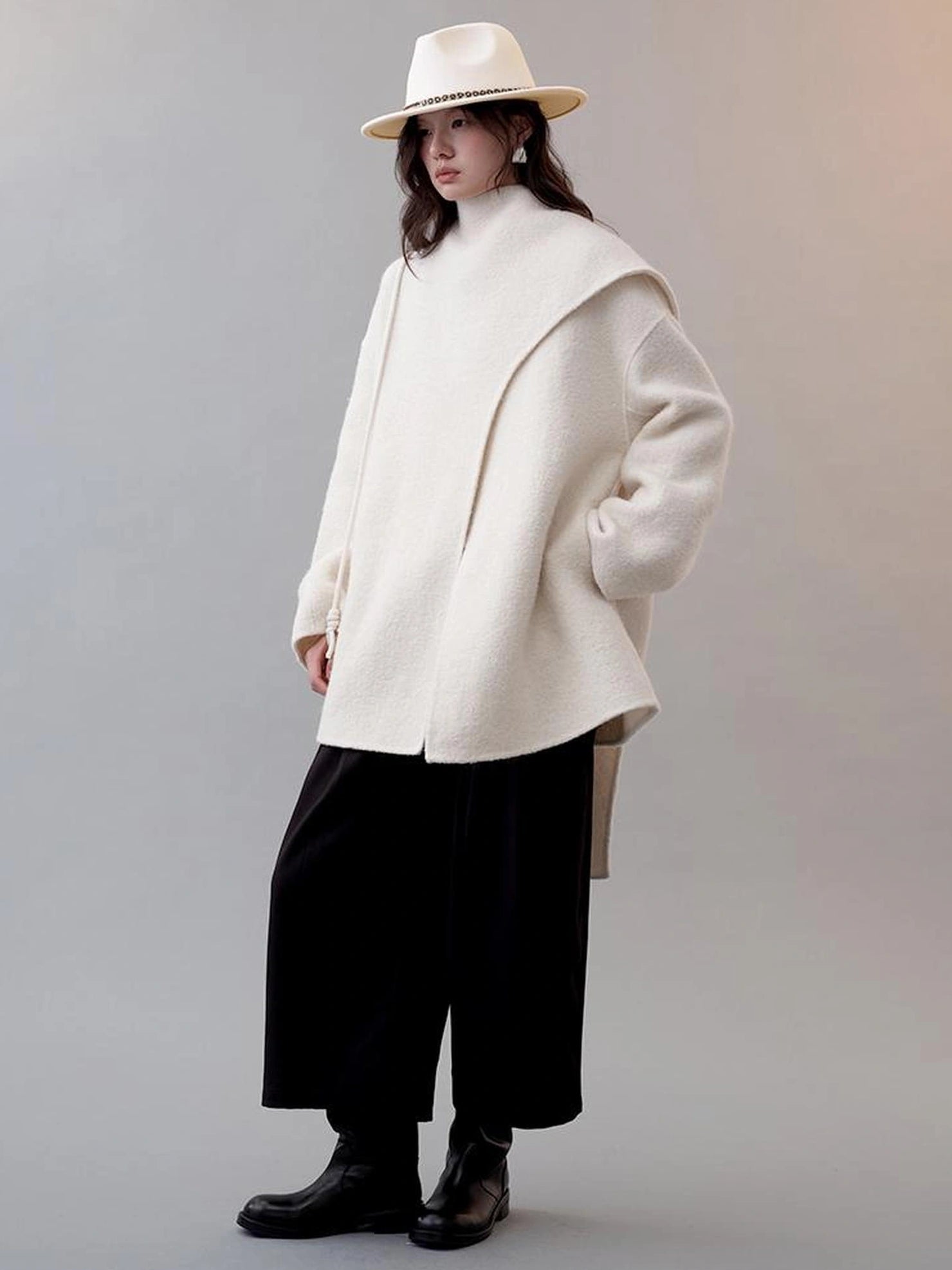 AnnoMundi Frost Velvet Wrap Collar Wool Coat Jacket
