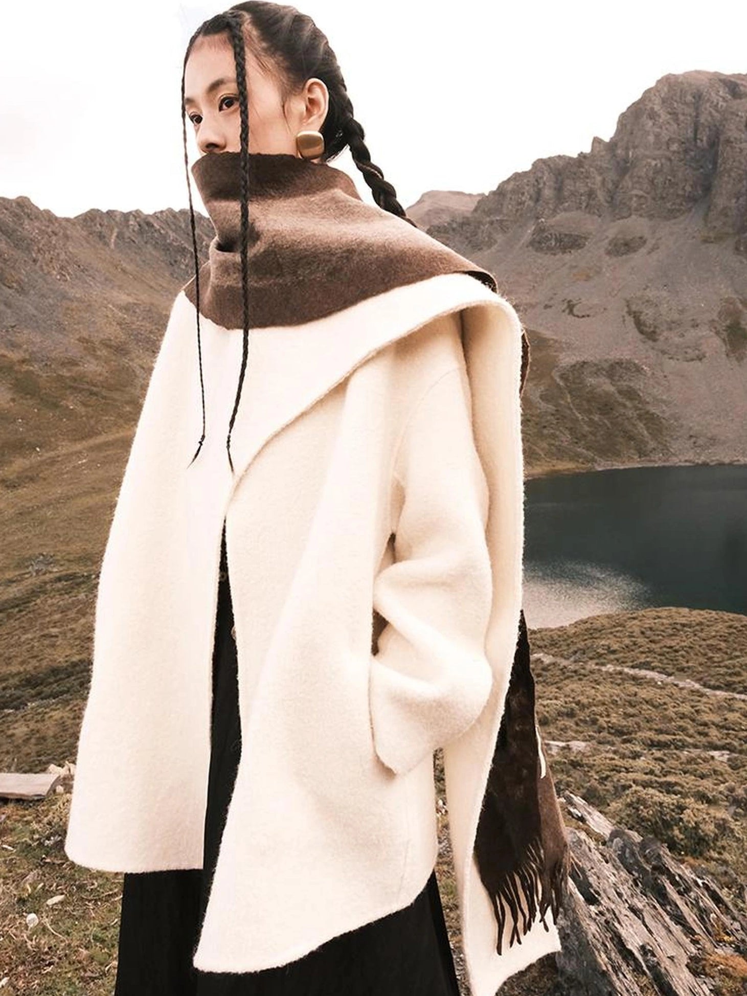 AnnoMundi Frost Velvet Wrap Collar Wool Coat Jacket