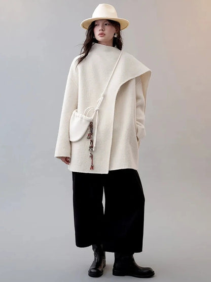 AnnoMundi Frost Velvet Wrap Collar Wool Coat Jacket