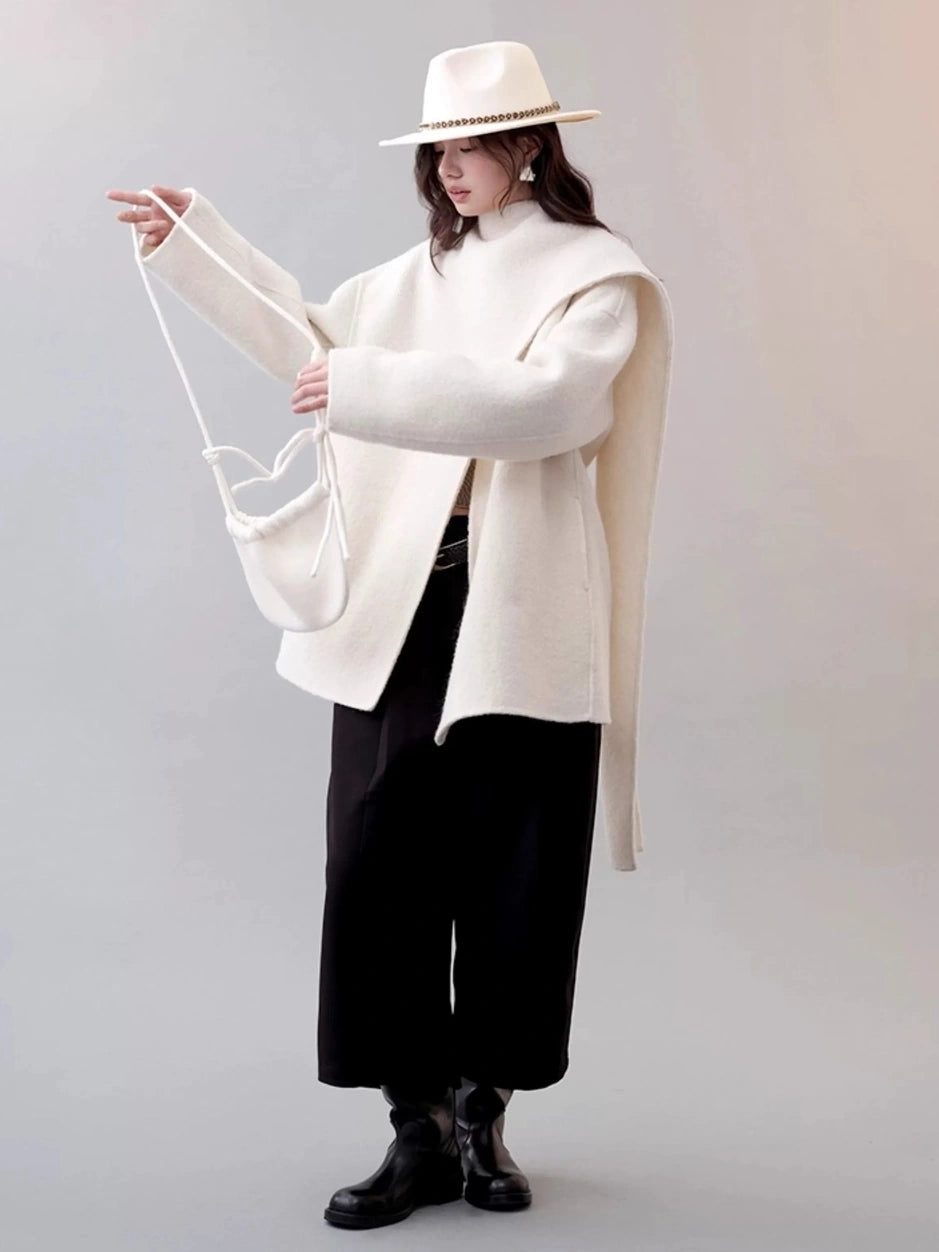 AnnoMundi Frost Velvet Wrap Collar Wool Coat Jacket