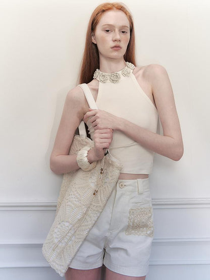 AnnoMundi Geometric Bloom Embroidered Canvas Tote