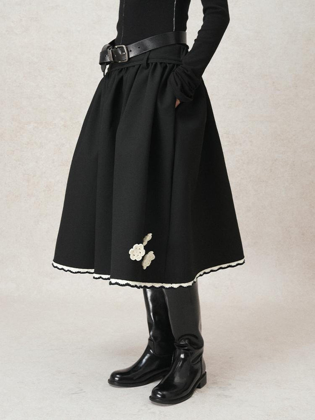 AnnoMundi Geometric Textured Hand Crochet A Line Skirt