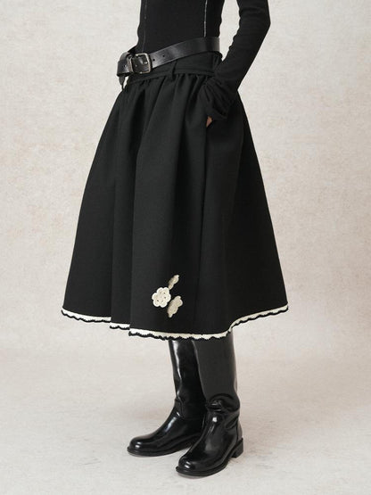 AnnoMundi Geometric Textured Hand Crochet A Line Skirt