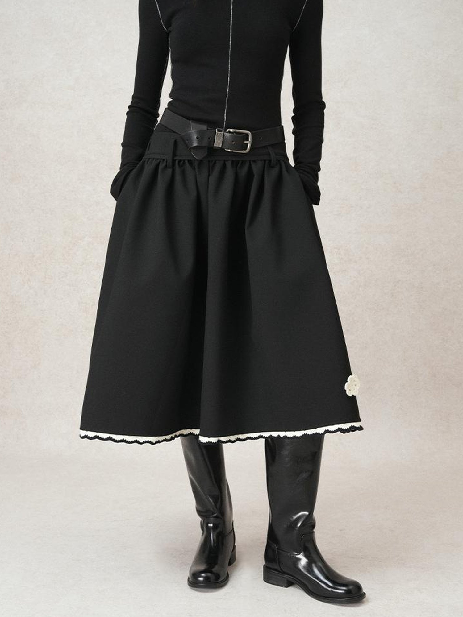 AnnoMundi Geometric Textured Hand Crochet A Line Skirt