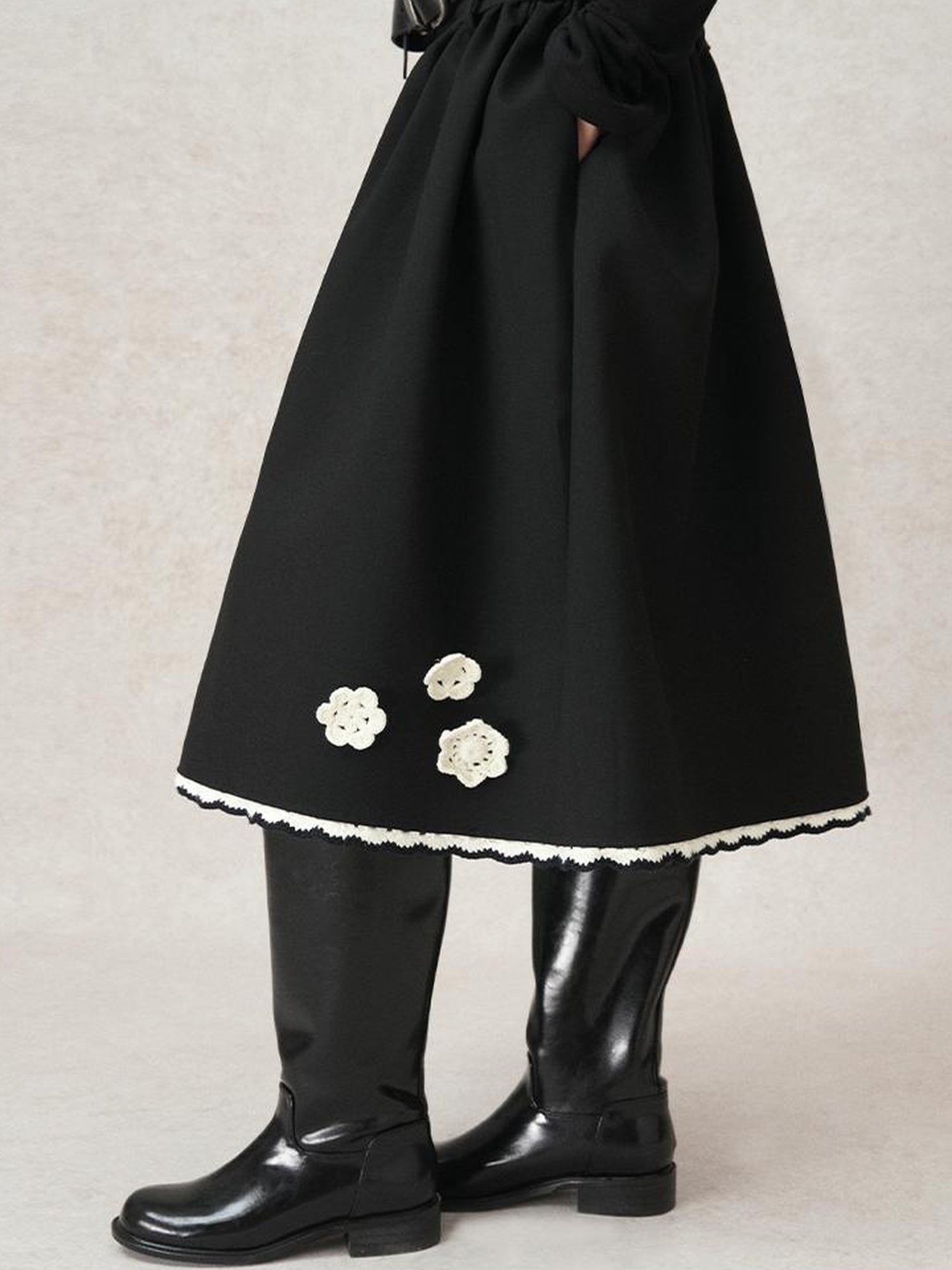AnnoMundi Geometric Textured Hand Crochet A Line Skirt