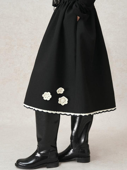 AnnoMundi Geometric Textured Hand Crochet A Line Skirt