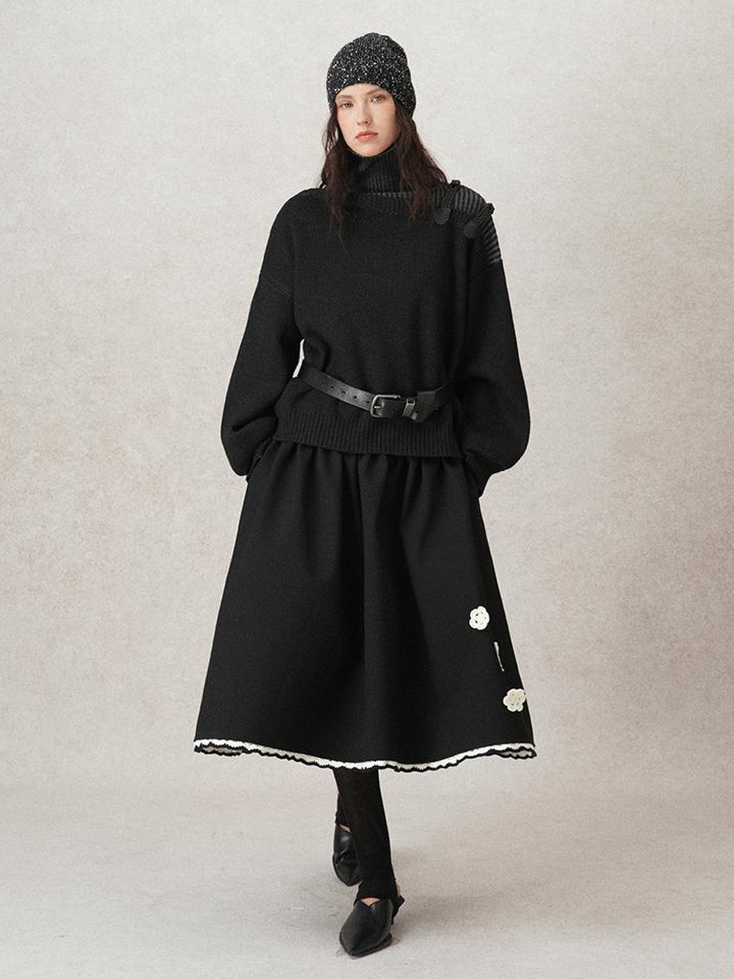AnnoMundi Geometric Textured Hand Crochet A Line Skirt