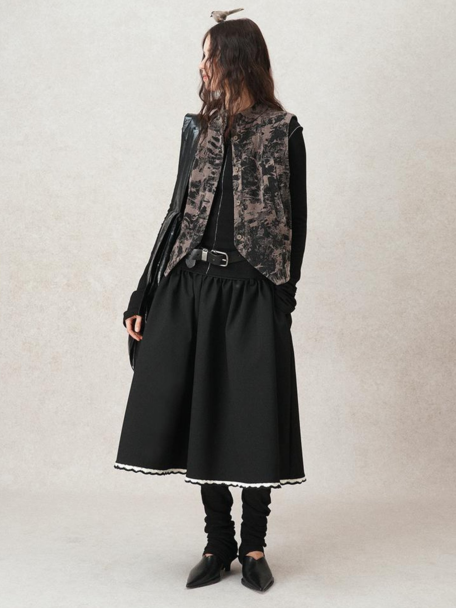 AnnoMundi Geometric Textured Hand Crochet A Line Skirt