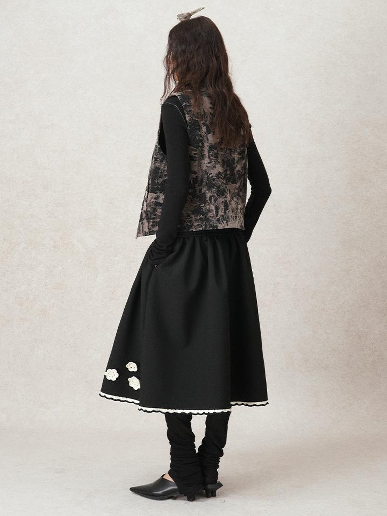 AnnoMundi Geometric Textured Hand Crochet A Line Skirt