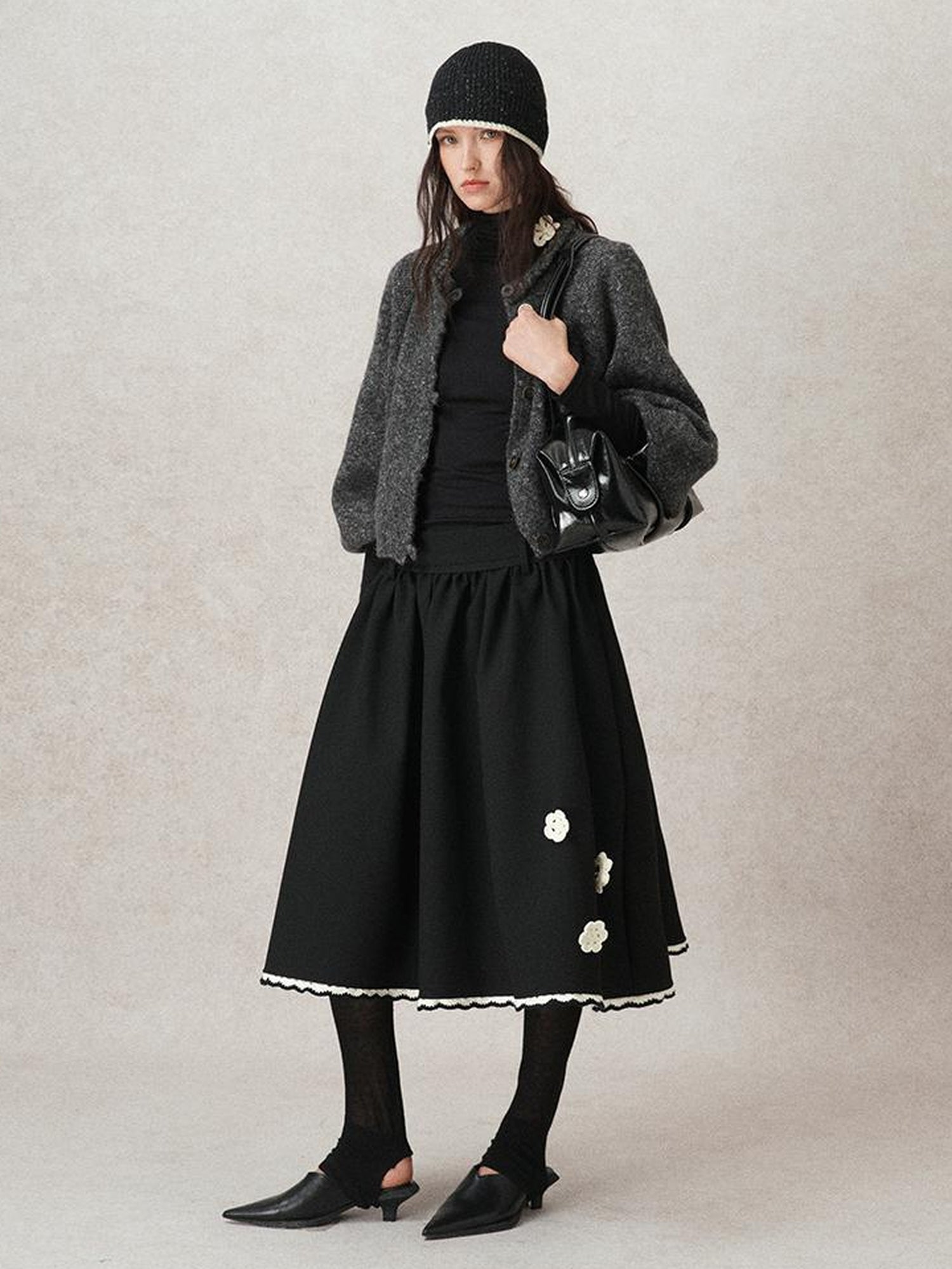 AnnoMundi Geometric Textured Hand Crochet A Line Skirt