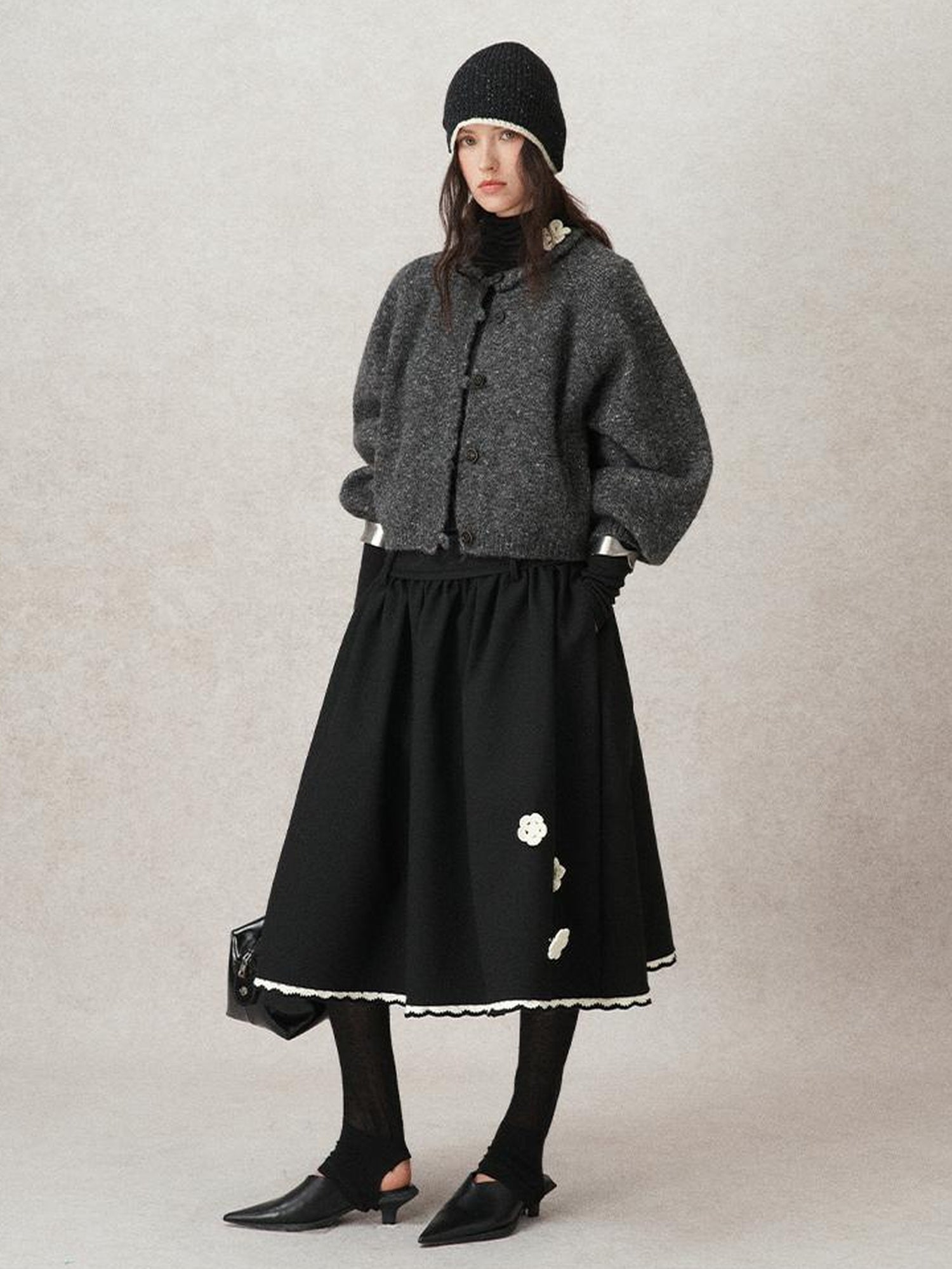 AnnoMundi Geometric Textured Hand Crochet A Line Skirt