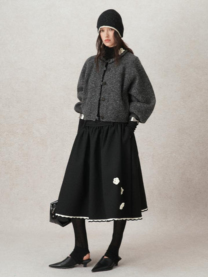 AnnoMundi Geometric Textured Hand Crochet A Line Skirt