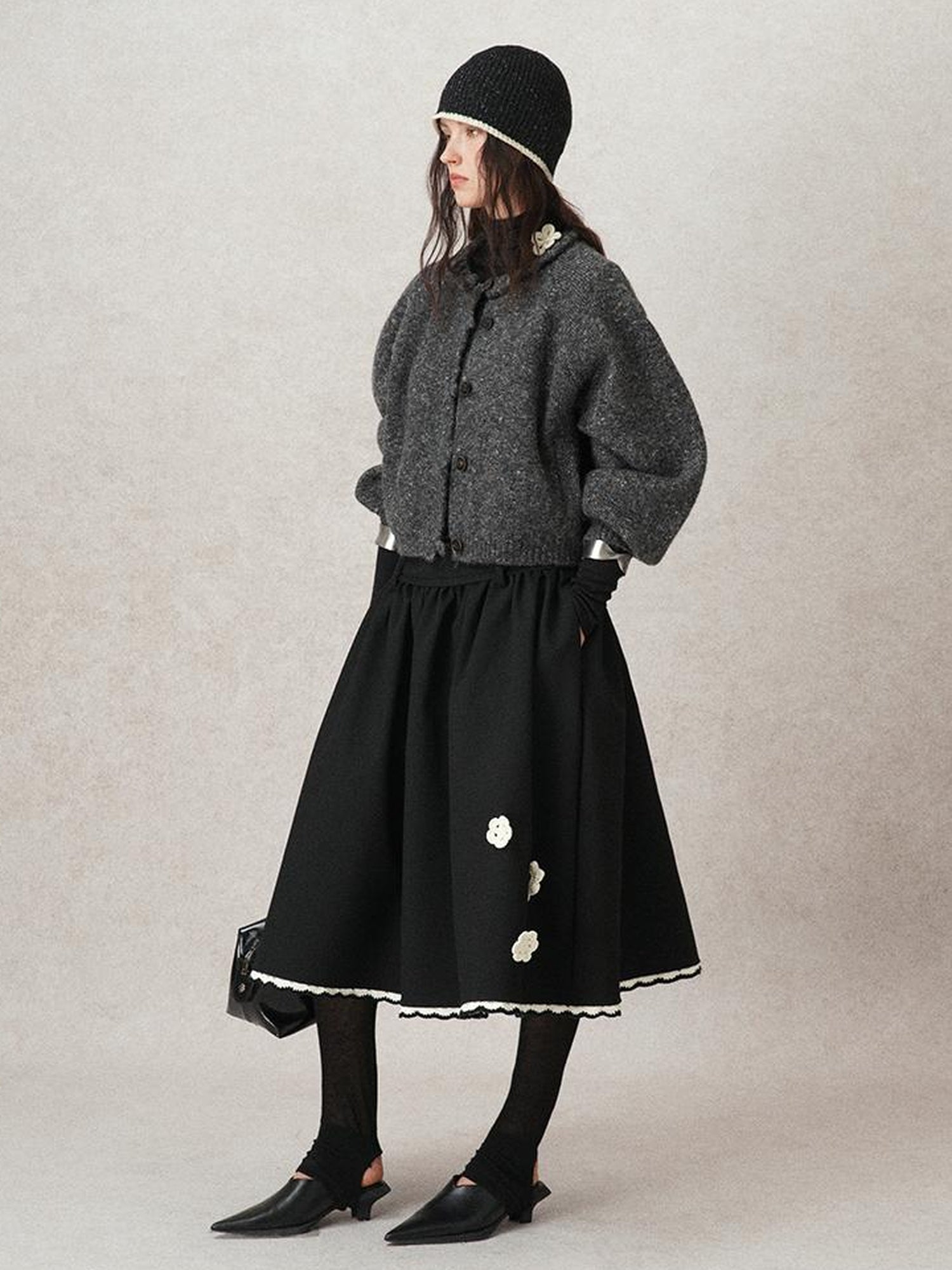 AnnoMundi Geometric Textured Hand Crochet A Line Skirt