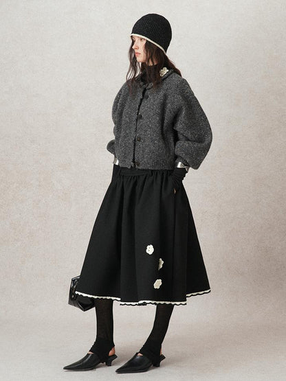 AnnoMundi Geometric Textured Hand Crochet A Line Skirt