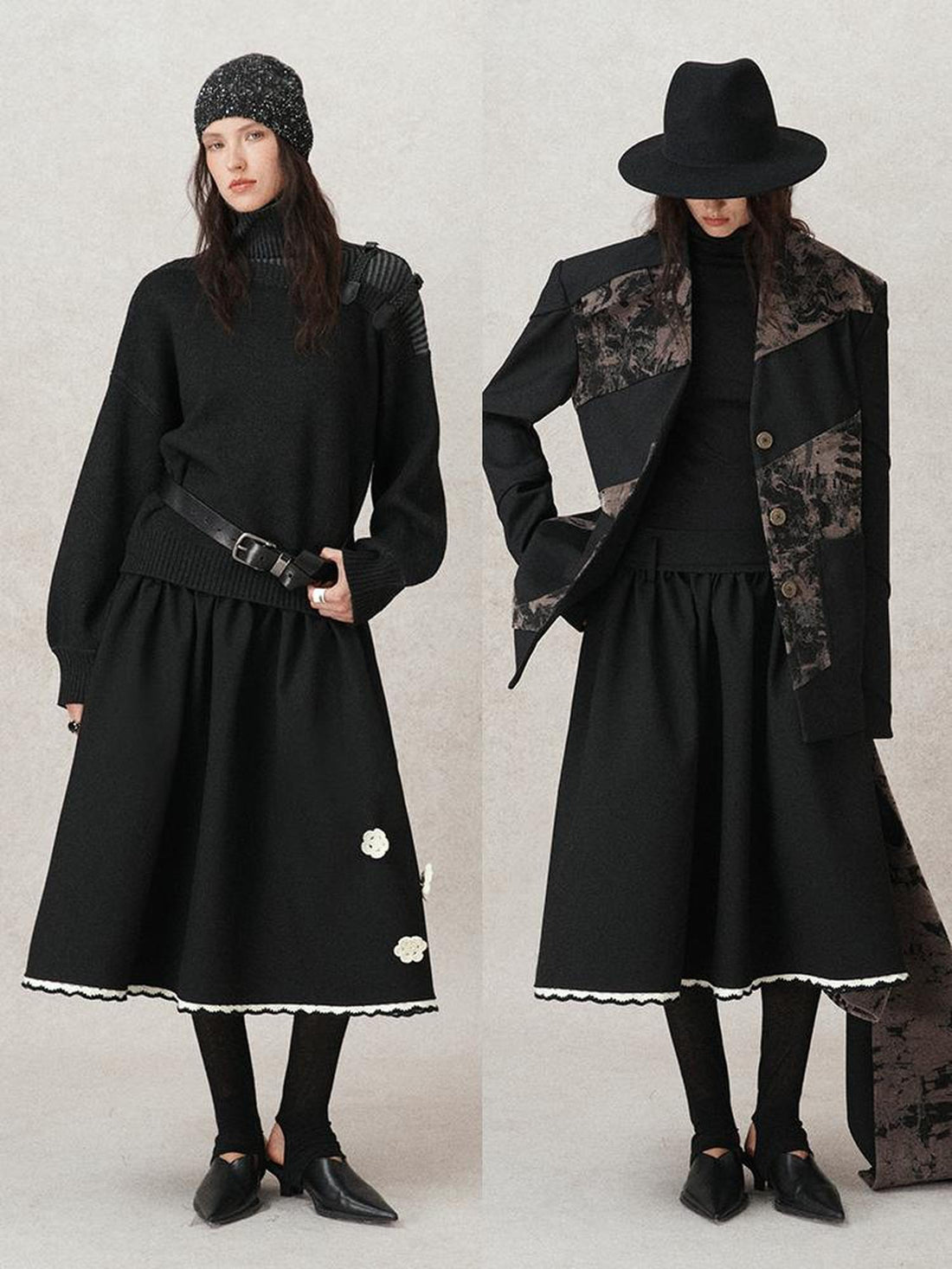 AnnoMundi Geometric Textured Hand Crochet A Line Skirt